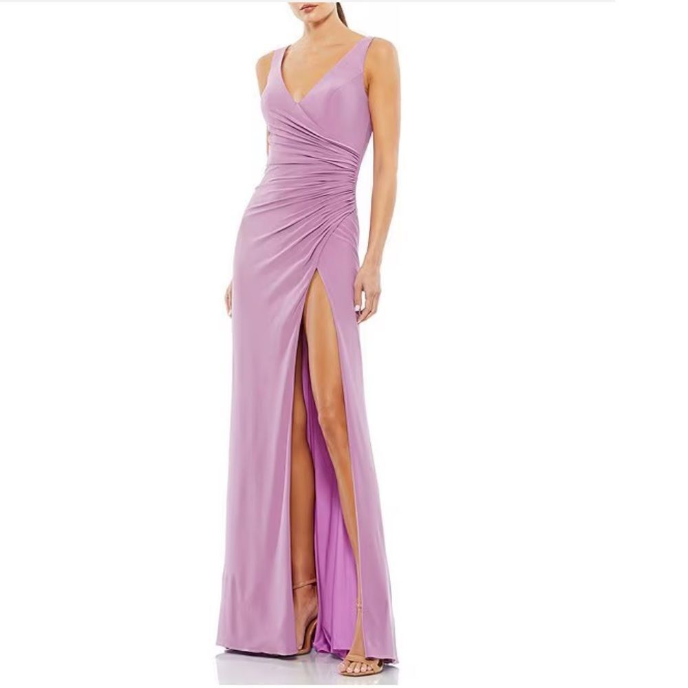 IEENA Mac Duggal Faux Wrap Thigh High Slit V-Neck Sleeveless Gown NEW Size 14